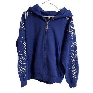Yours Truly Phora Love Yourself Blue Zip Up Hoodie Life Is Beautiful Sz M New!